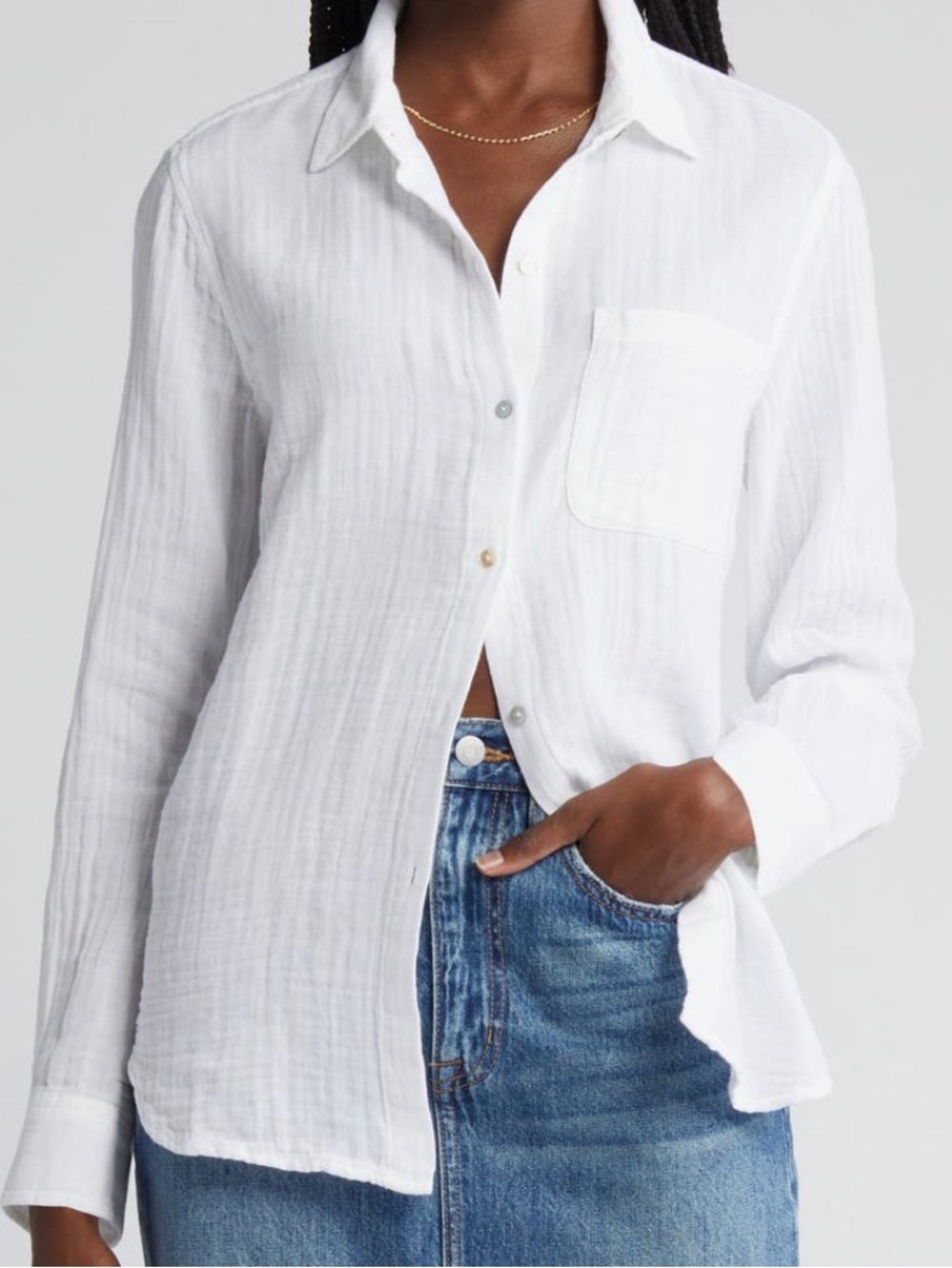 Rails Ellis White Cotton Gauze Button-Up Shirt Size Large